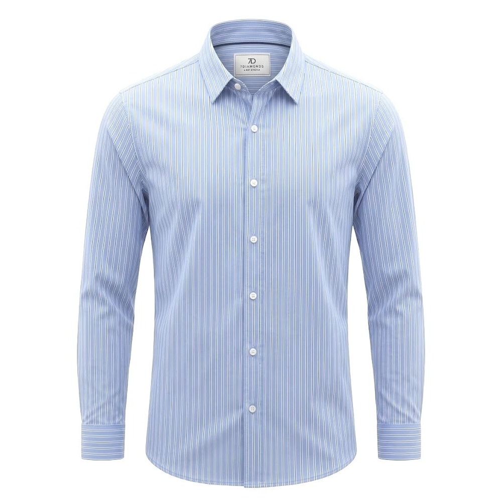 7 Diamonds Charles 4-Way Stretch Blue Striped Button Shirt Luxury - CJ
